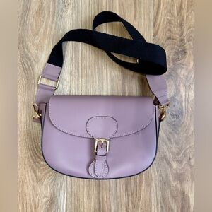 Valentina Fiore Lilac Leather Saddle Bag Adjustable Strap Gold Hardware